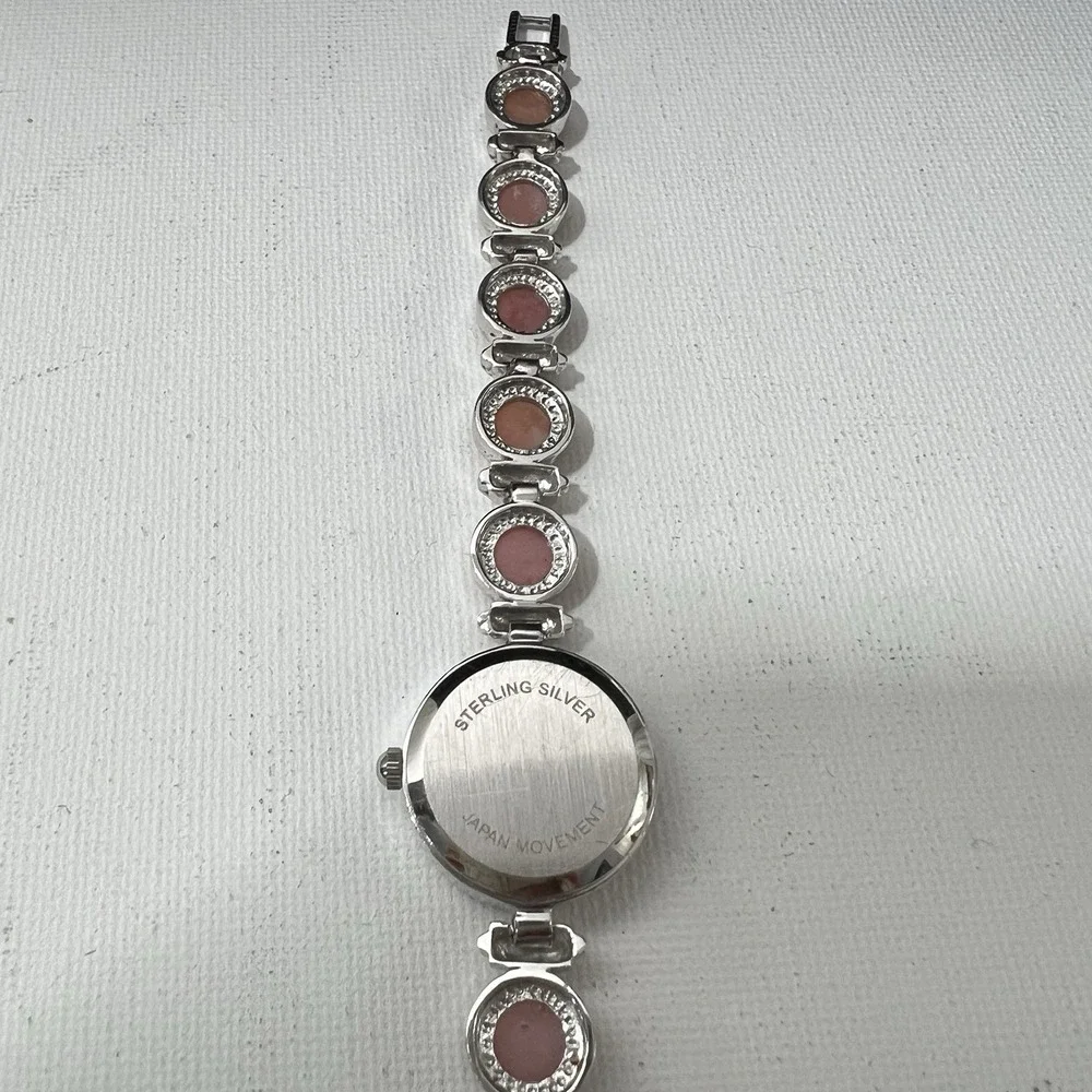 CLASSIC‎ VINTAGE STERLING SILVER CORAL COLOR QUARTZ WATCH 7.25